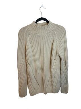 525 America Beige Chunky Knit Mock Neck Long Sweater